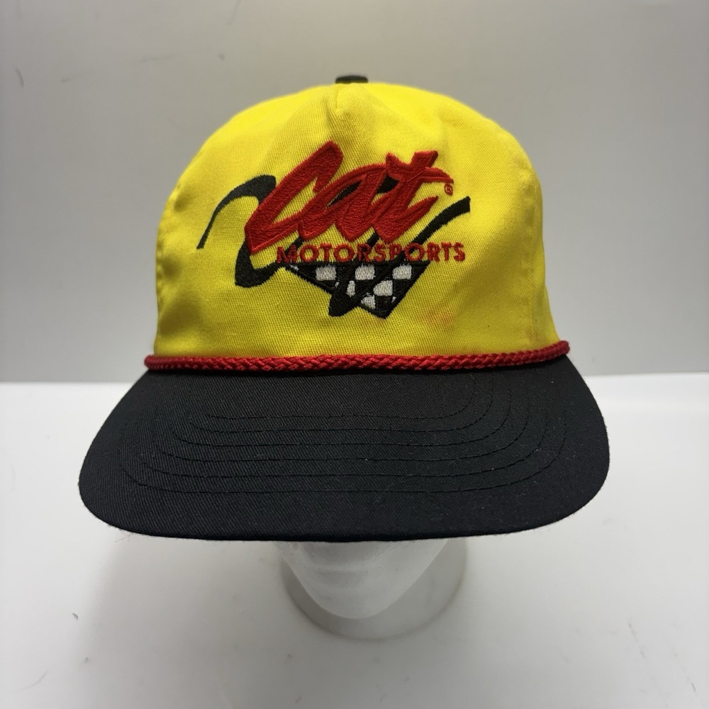 Vintage 80s 90s Caterpillar CAT Racing Rope Snapback Hat Cap Trucker Diesel